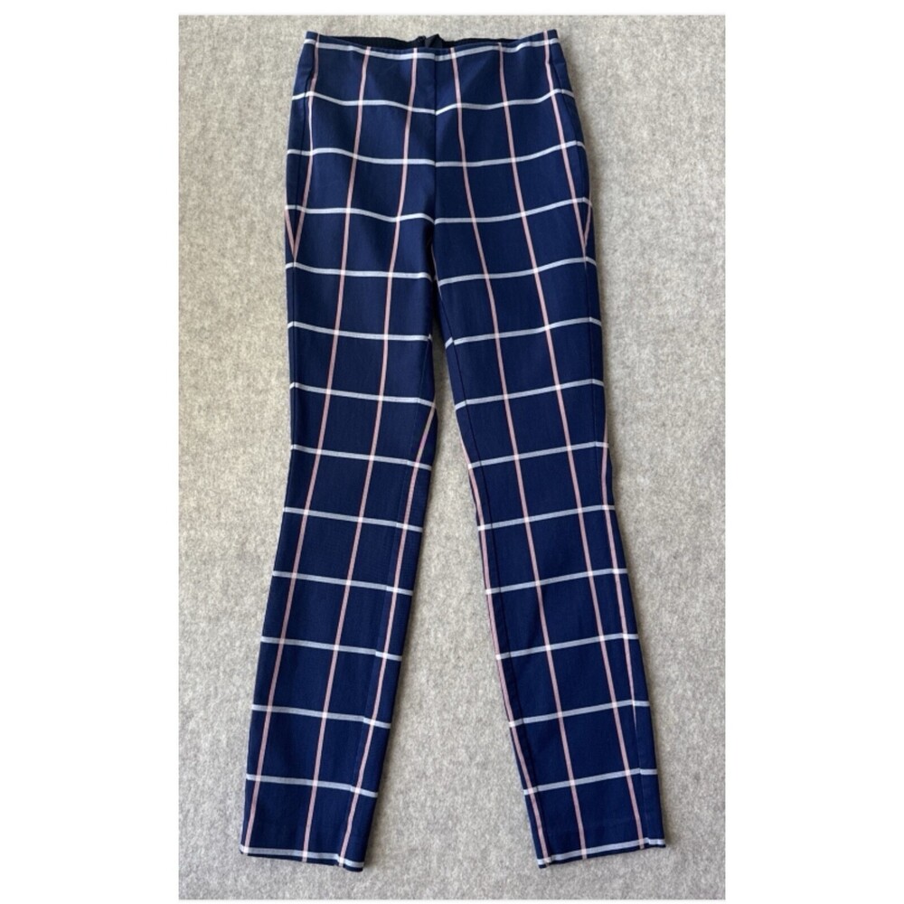 Rag & Bone Simone‎ Pant Womens 0 Navy Windowpane Plaid Slim Ankle Cotton USA